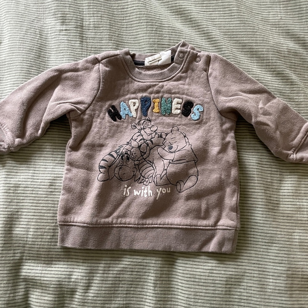 H&M grey Disney/Winnie the Pooh Sweatshirt with Embroidered Happiness letters